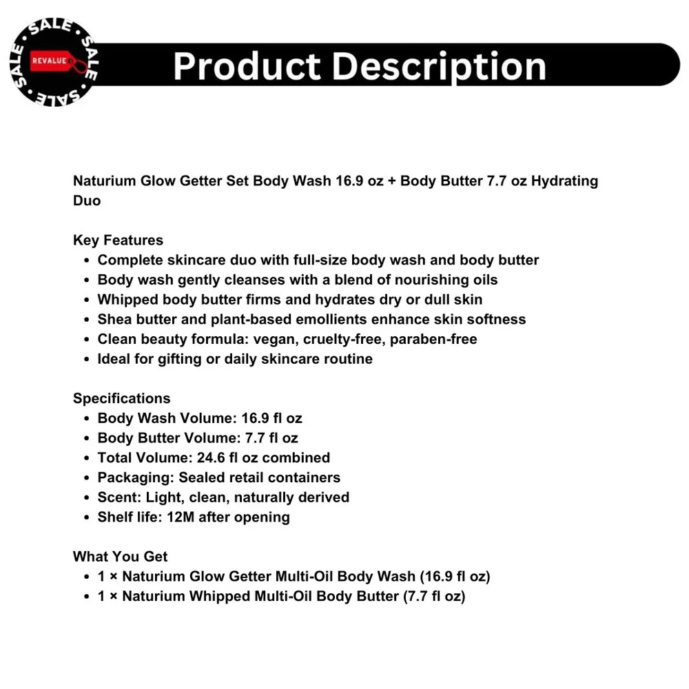 Naturium Glow Getter Set Body Wash 16.9 oz + Body‎ Butter 7.7 oz Hydrating Duo